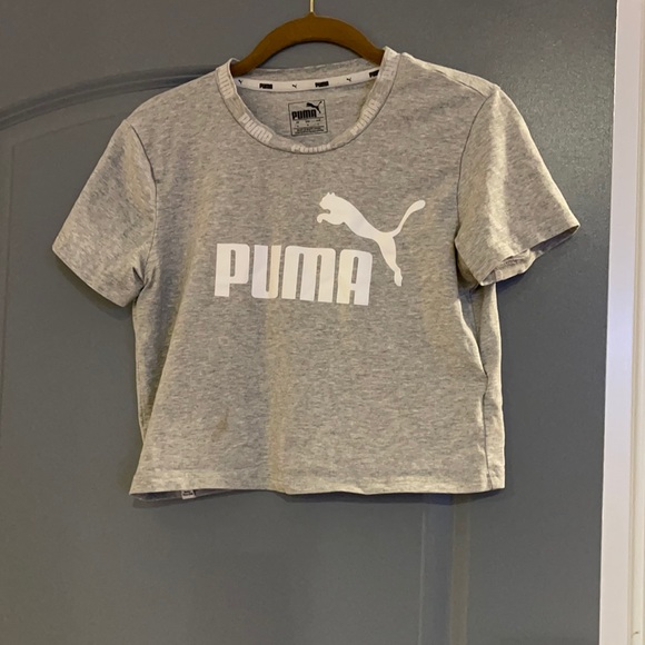 Puma gray white logo crop large t shirt - Picture 1 of 3